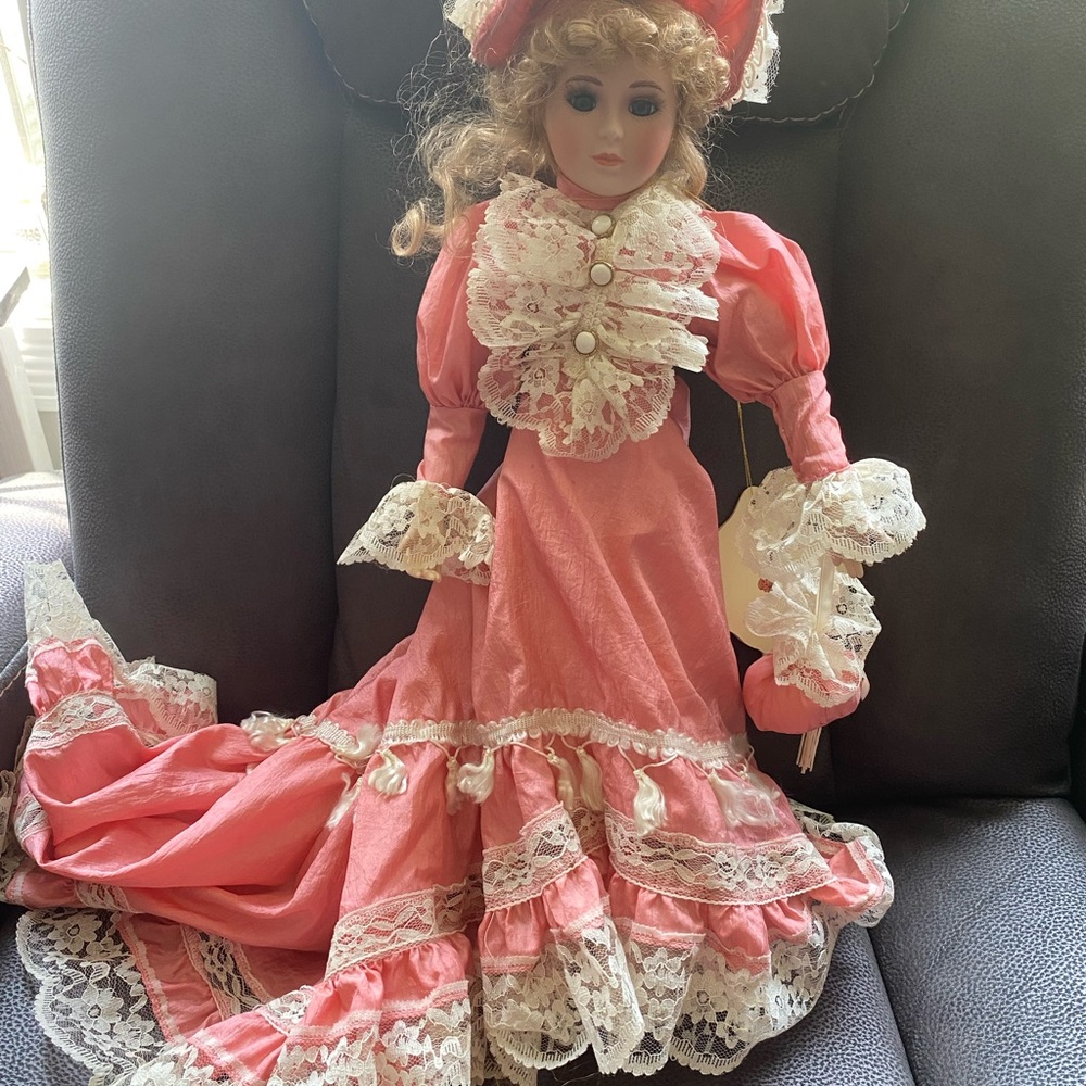 Beautiful Pink Porcelain Doll with Lace Details Alisa Collector Doll